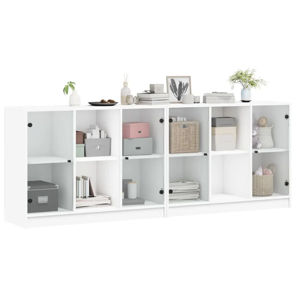 Bookcase Engineered Wood Glass Doors 204x37x75cm White