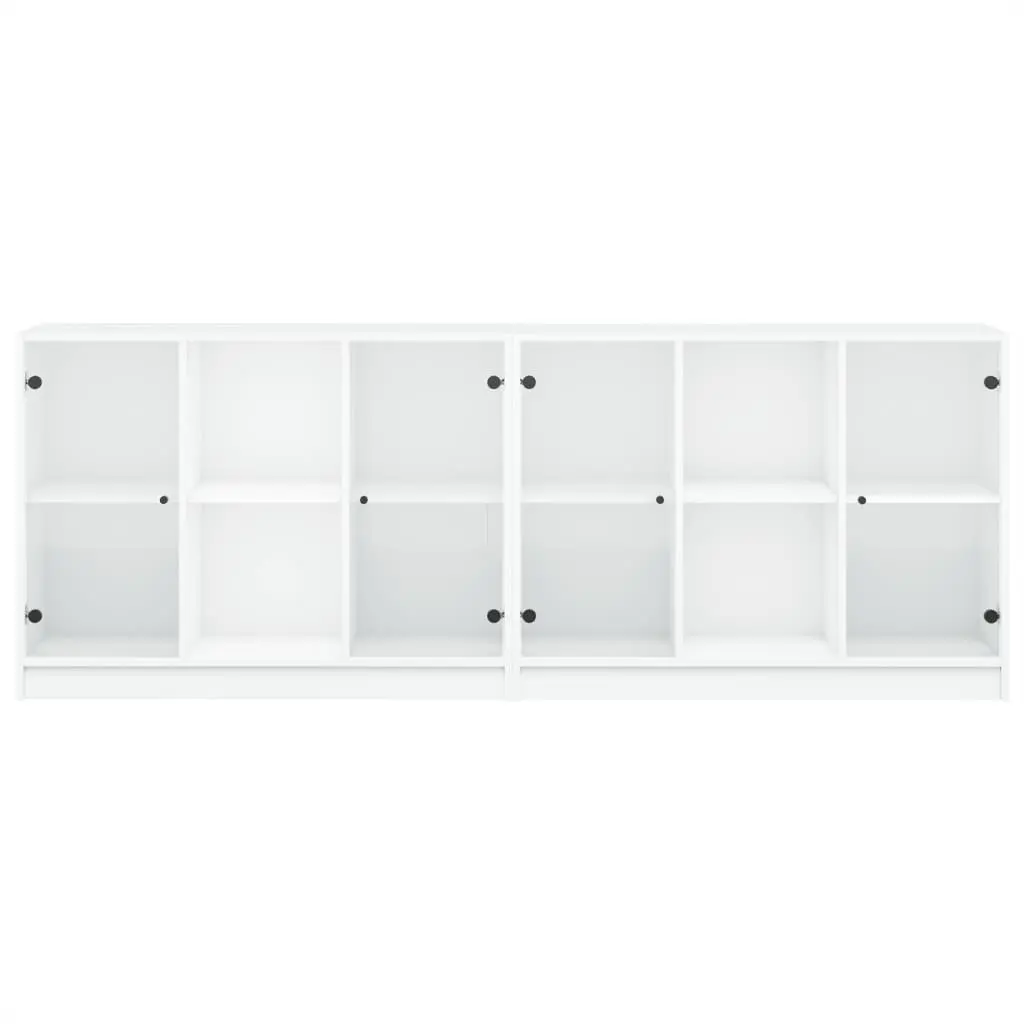 Bookcase Engineered Wood Glass Doors 204x37x75cm White