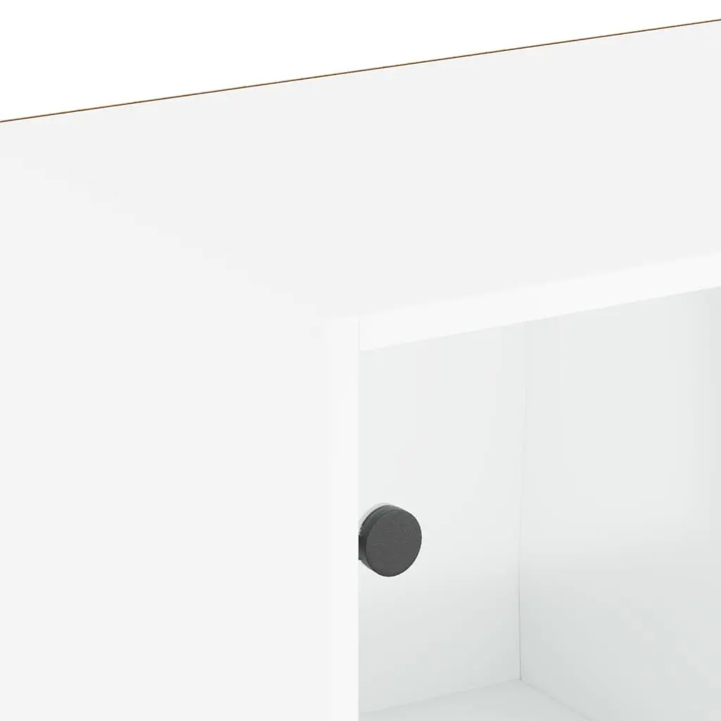 Bookcase Engineered Wood Glass Doors 204x37x75cm White