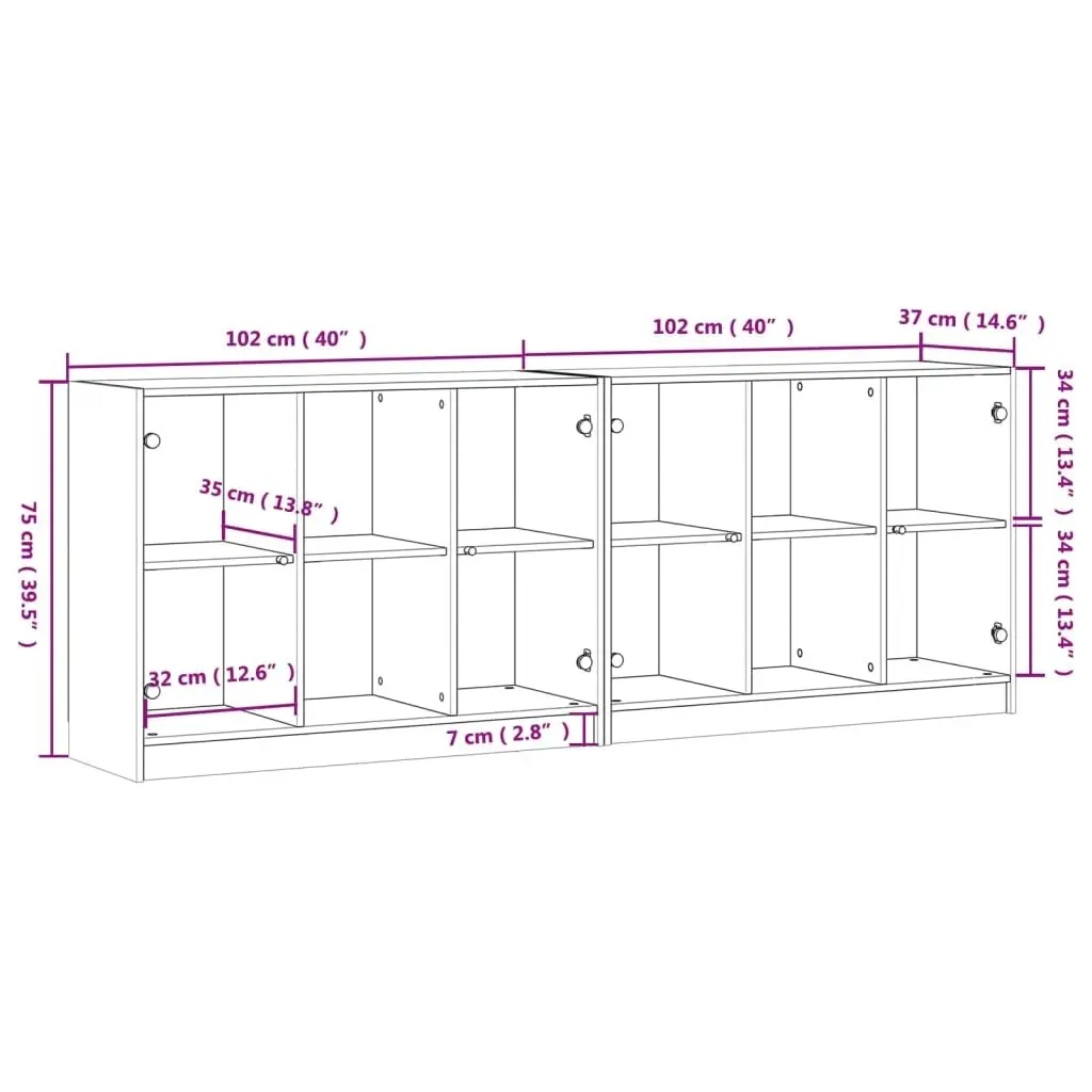 Bookcase Engineered Wood Glass Doors 204x37x75cm White