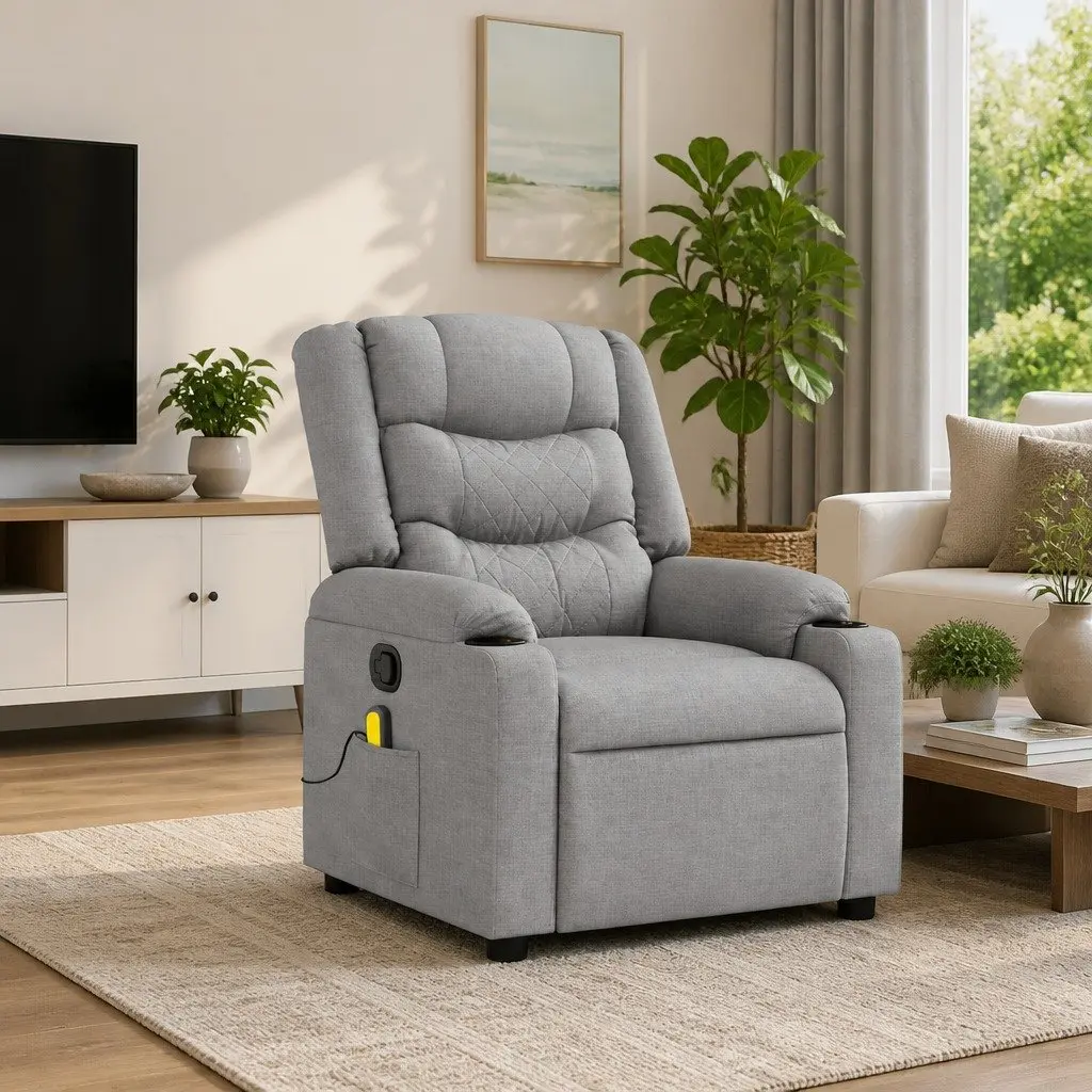 Massage Recliner Chair Fabric Grey Manual Recline Vibration