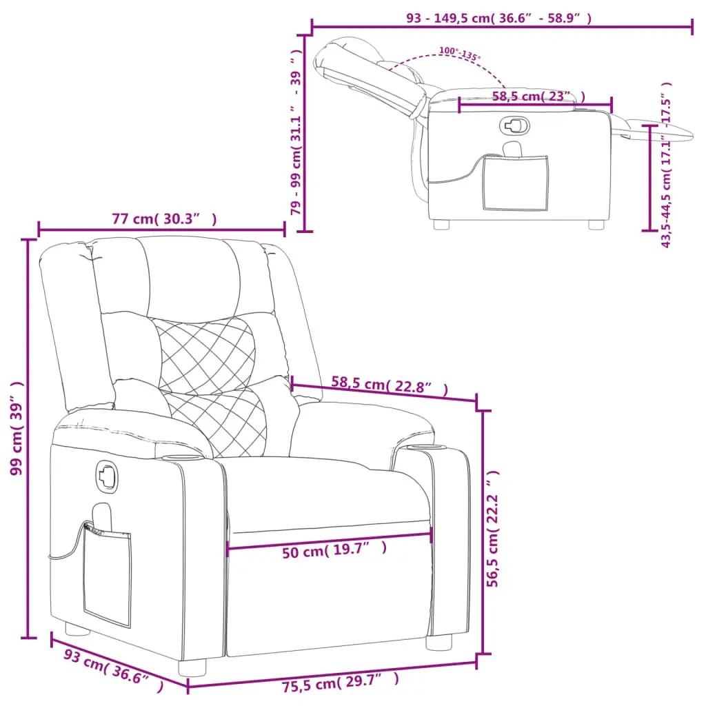 Massage Recliner Chair Fabric Grey Manual Recline Vibration