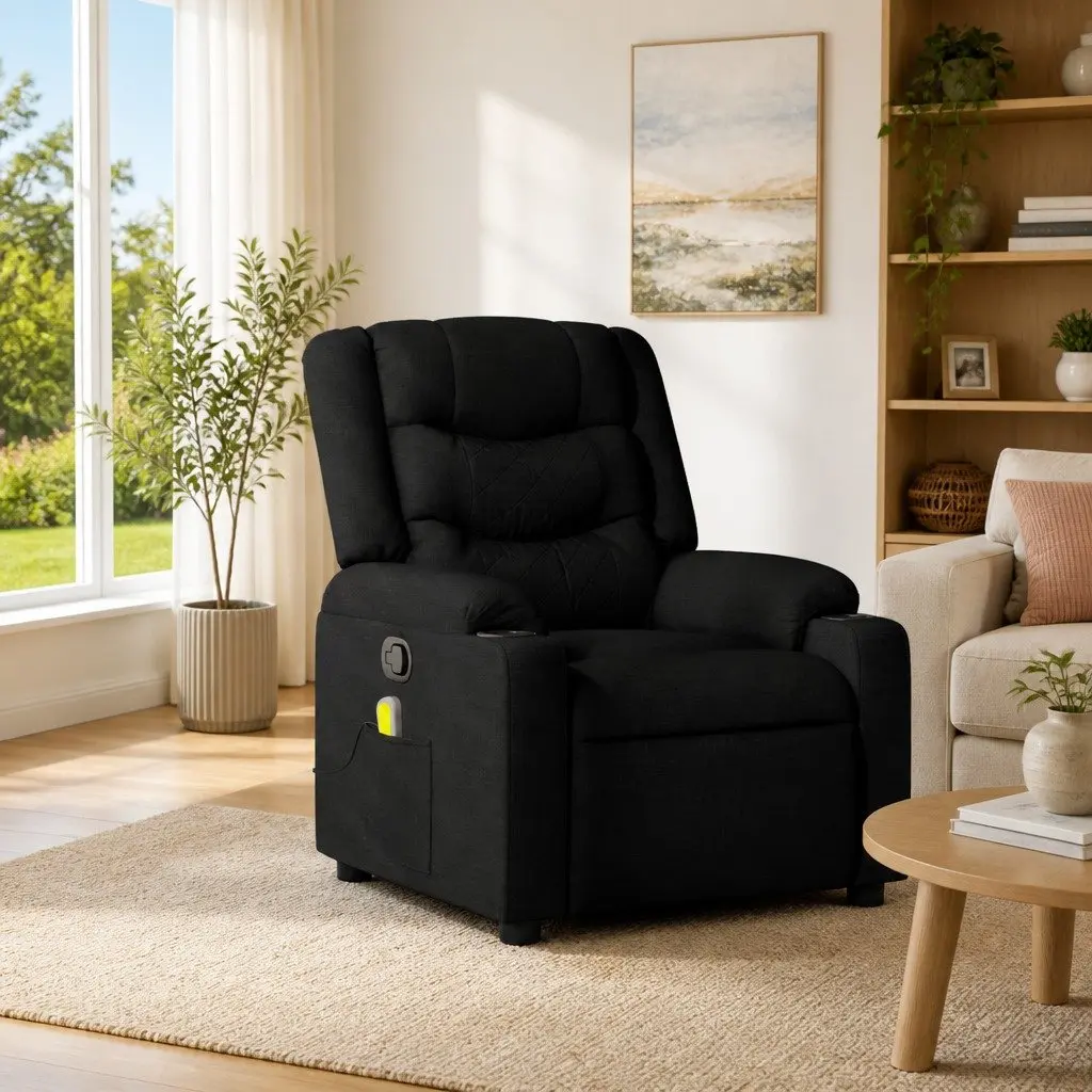 Massage Recliner Chair Fabric Black Manual Reclining Vibration Armchair