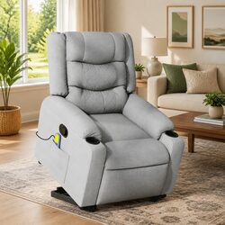 Grey Fabric Stand Up Massage Recliner Chair with Power Lift
