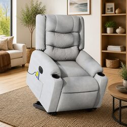 Light Grey Electric Massage Recliner Chair with Lift Function