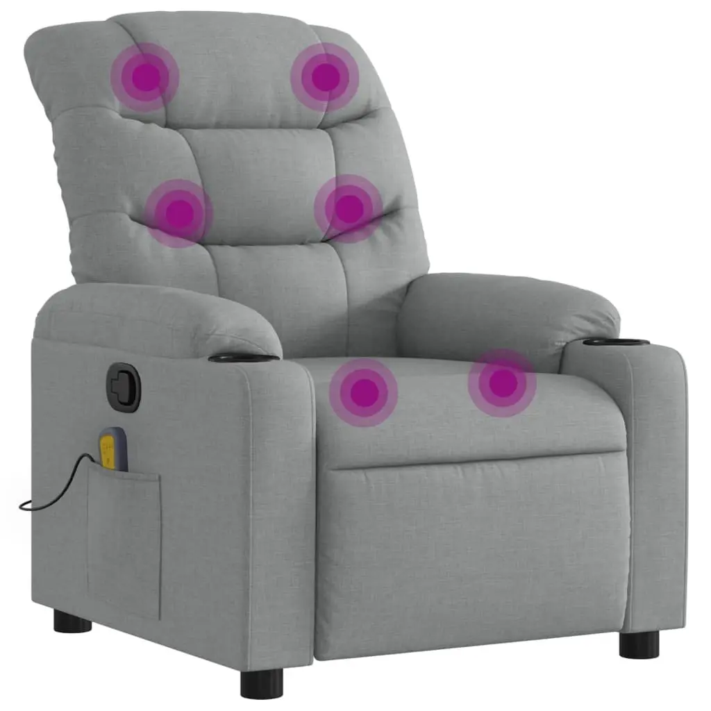Massage Recliner Chair Fabric Light Grey Manual Recline Armchair