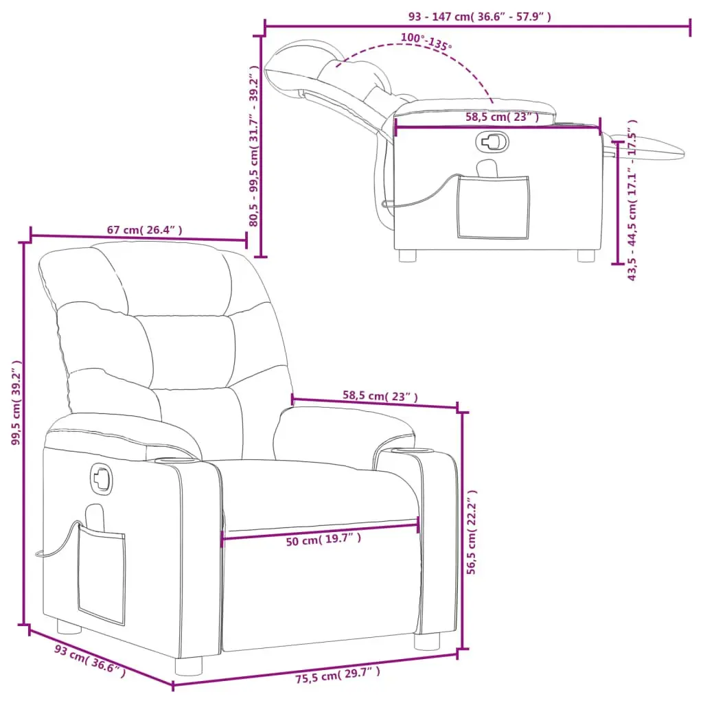 Massage Recliner Chair Fabric Light Grey Manual Recline Armchair