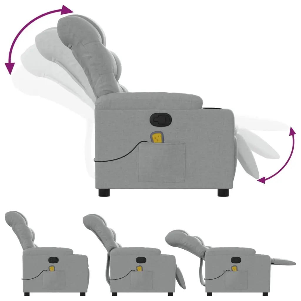 Massage Recliner Chair Fabric Light Grey Manual Recline Armchair