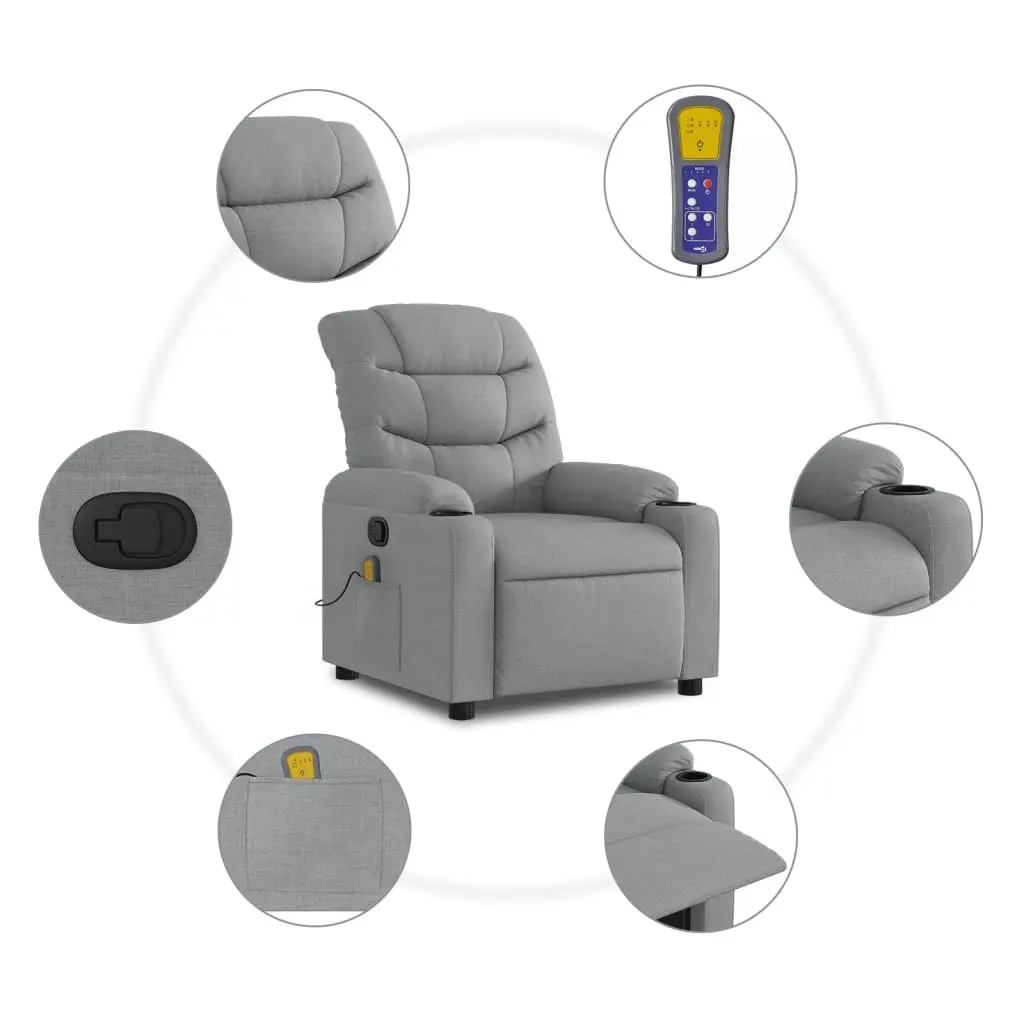 Massage Recliner Chair Fabric Light Grey Manual Recline Armchair