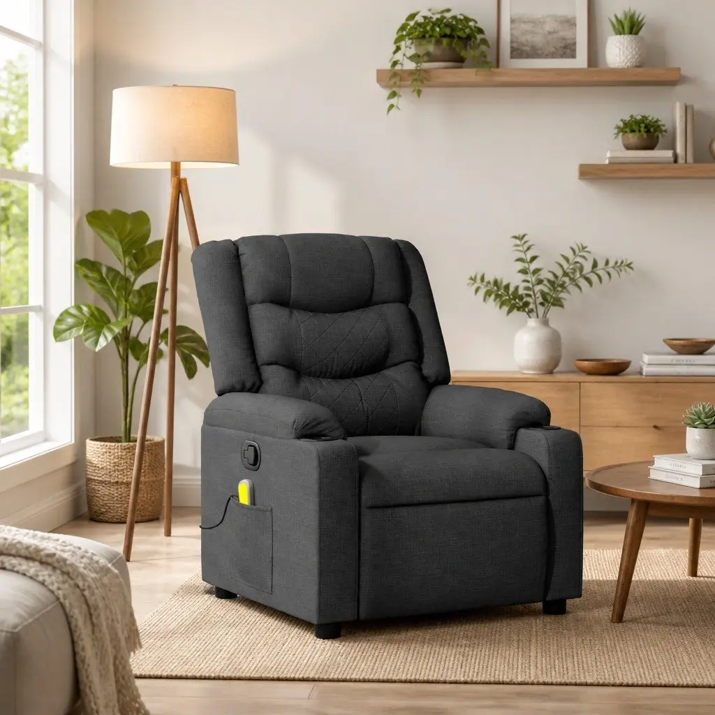 Massage Recliner Chair Fabric Dark Grey Manual Reclining Armchair