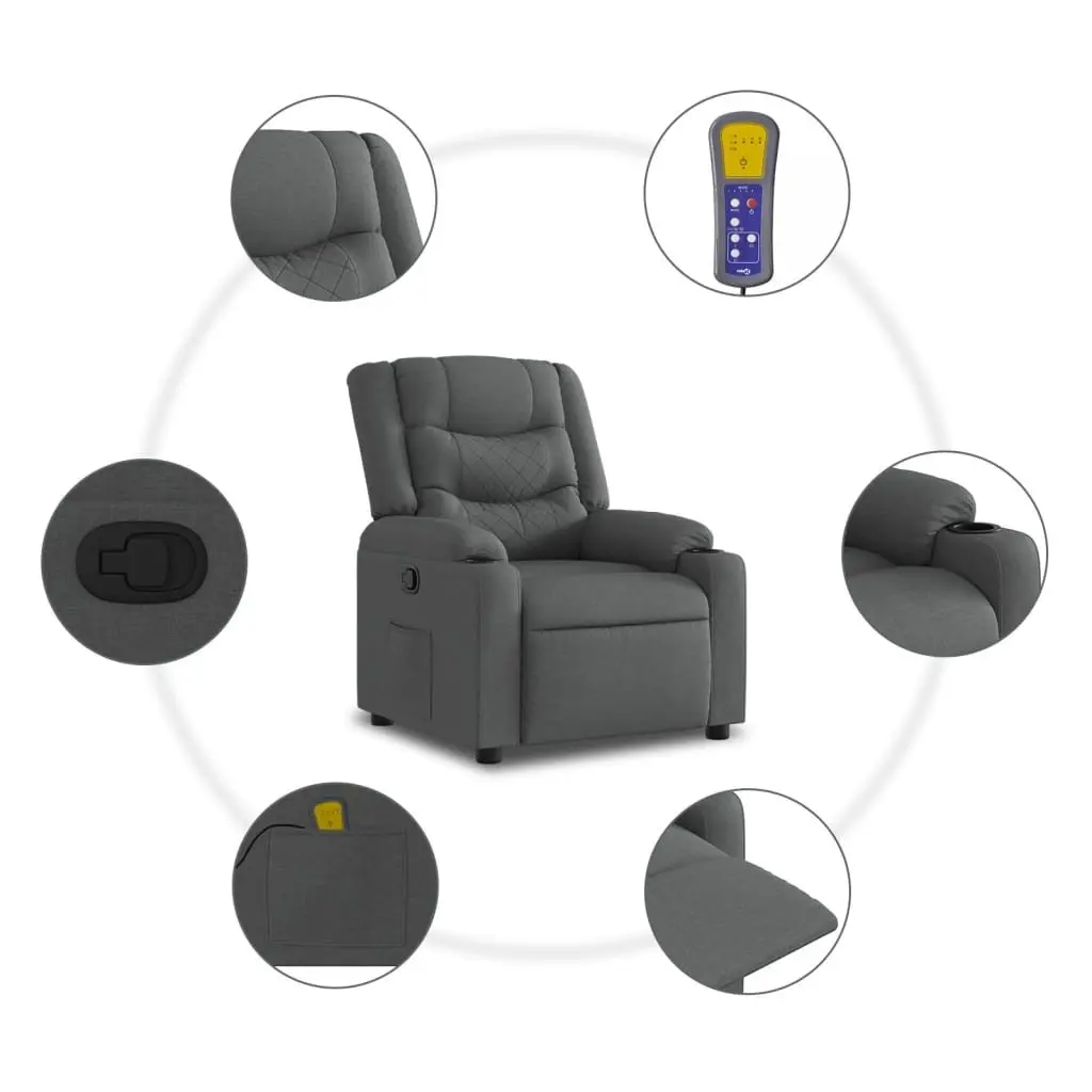 Massage Recliner Chair Fabric Dark Grey Manual Reclining Armchair