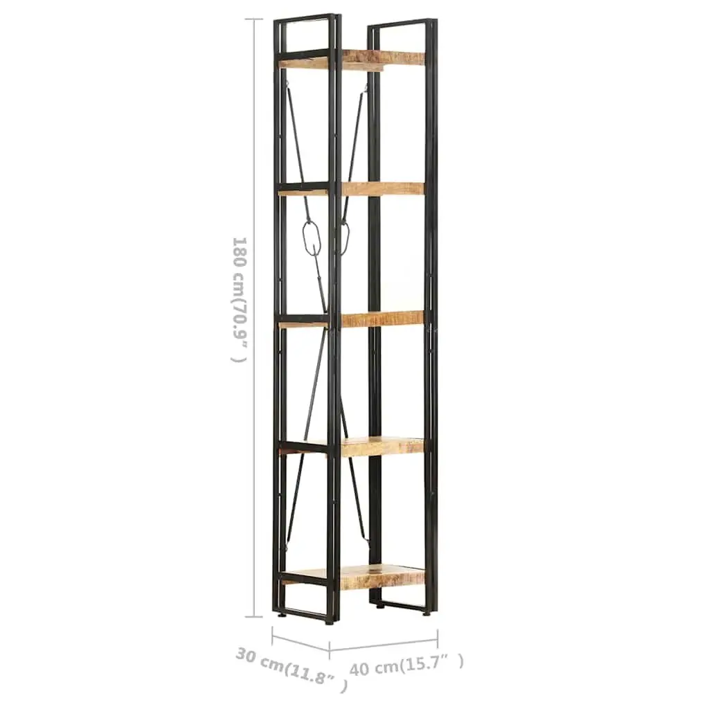 Industrial 5-Tier Bookcase in Solid Mango Wood