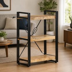 Durable 3-Tier Bookcase with Solid Mango Wood Shelves
