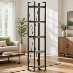Sturdy 5-Tier Bookcase with Solid Reclaimed Wood