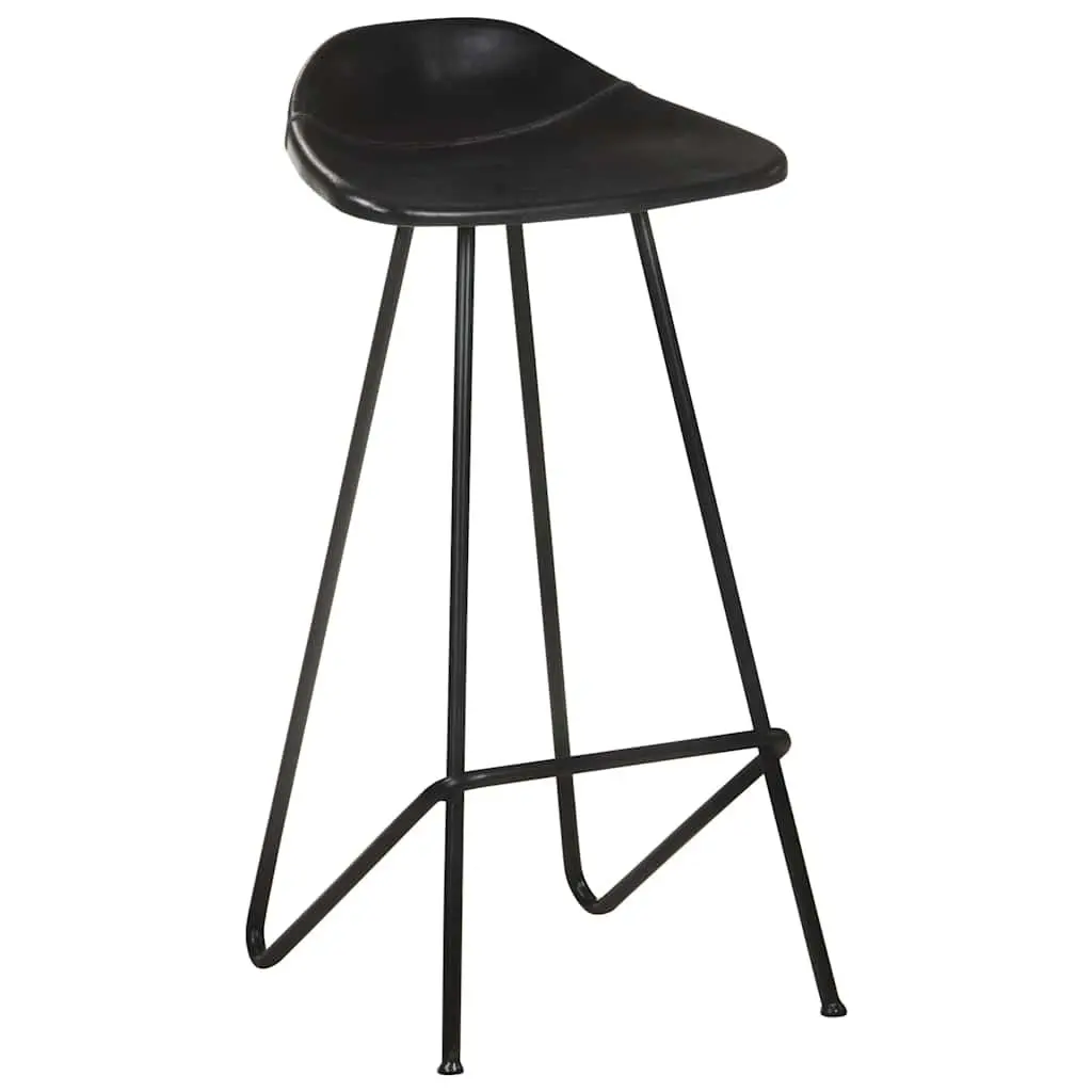 Bar Stools Leather Seat Iron Frame Industrial Style Black 2 pcs