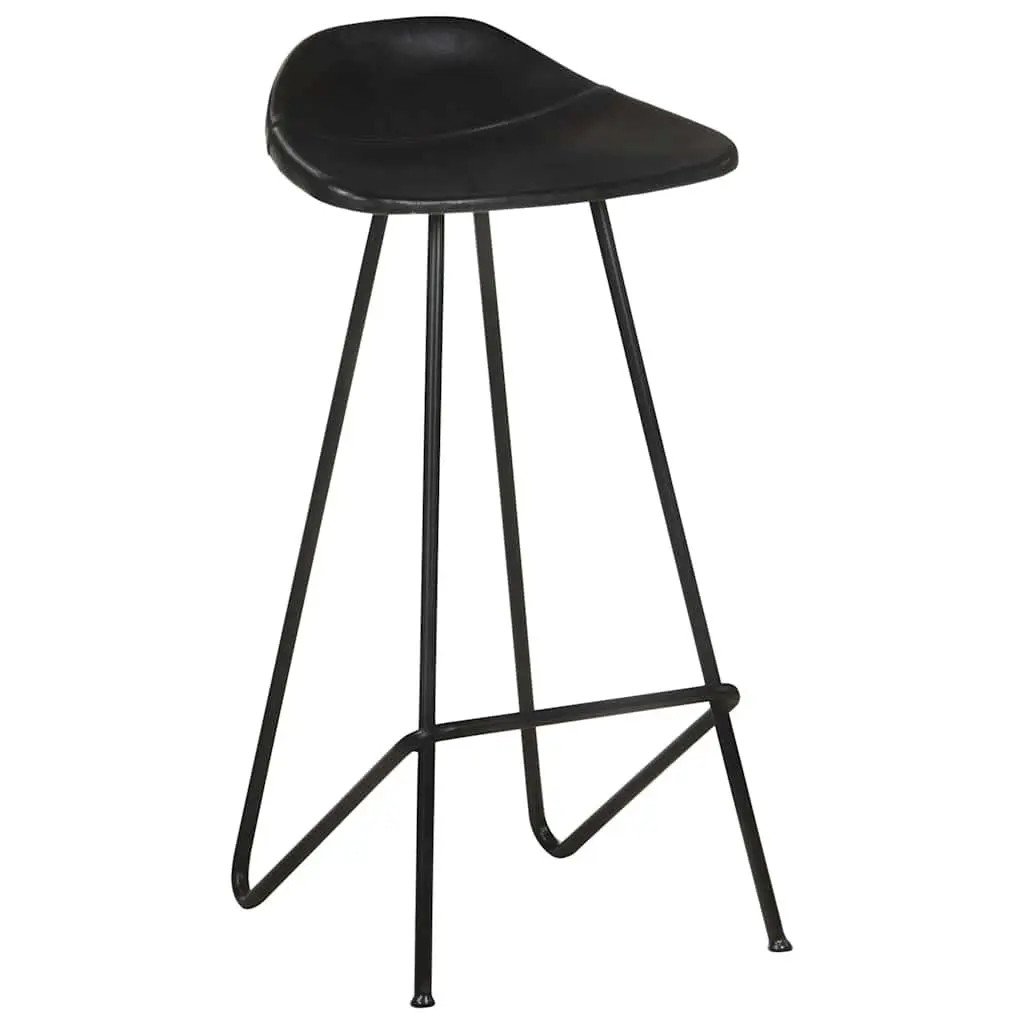Bar Stools Leather Seat Iron Frame Industrial Style Black 2 pcs