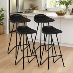 Industrial-Style Bar Stools Set of 4 with Leather Seats