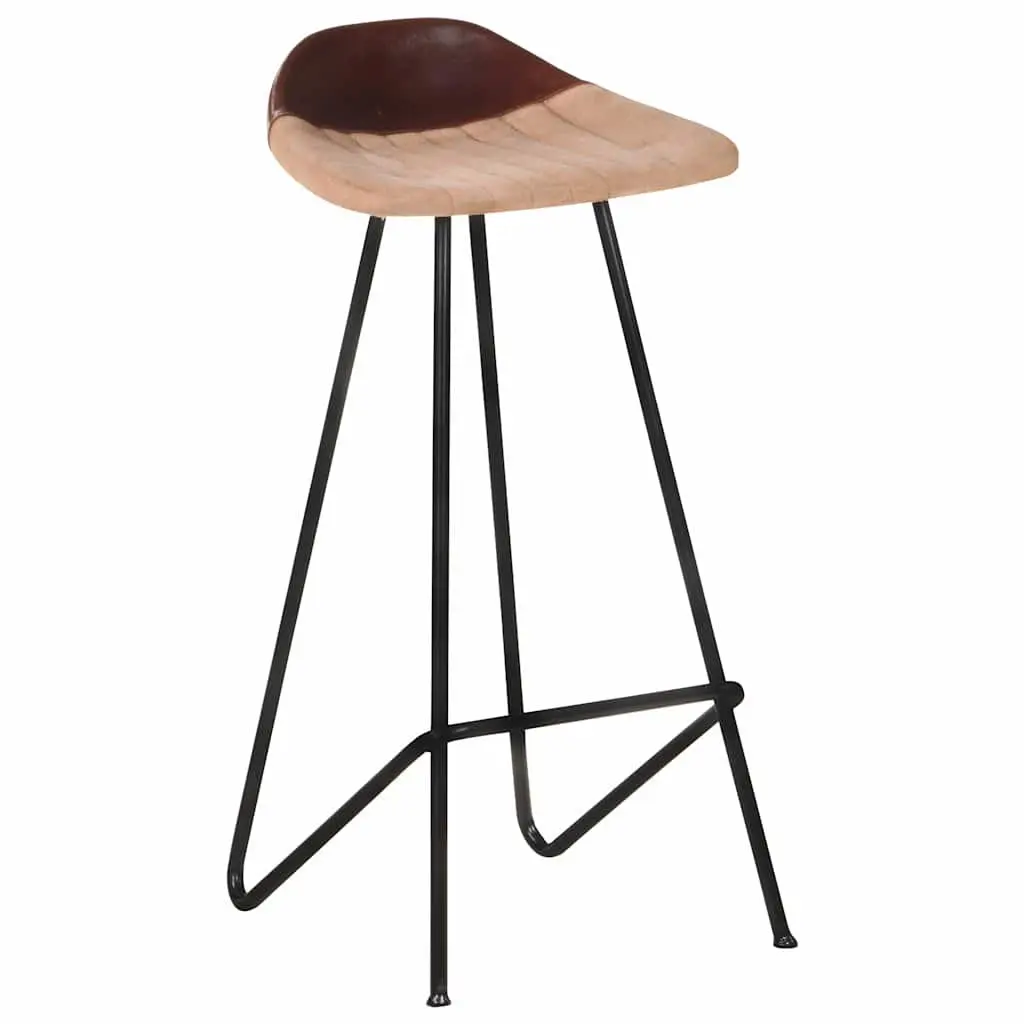 Bar Stools Real Goat Leather Seat Powder-Coated Iron Frame 4 Piece Brown Industrial Style