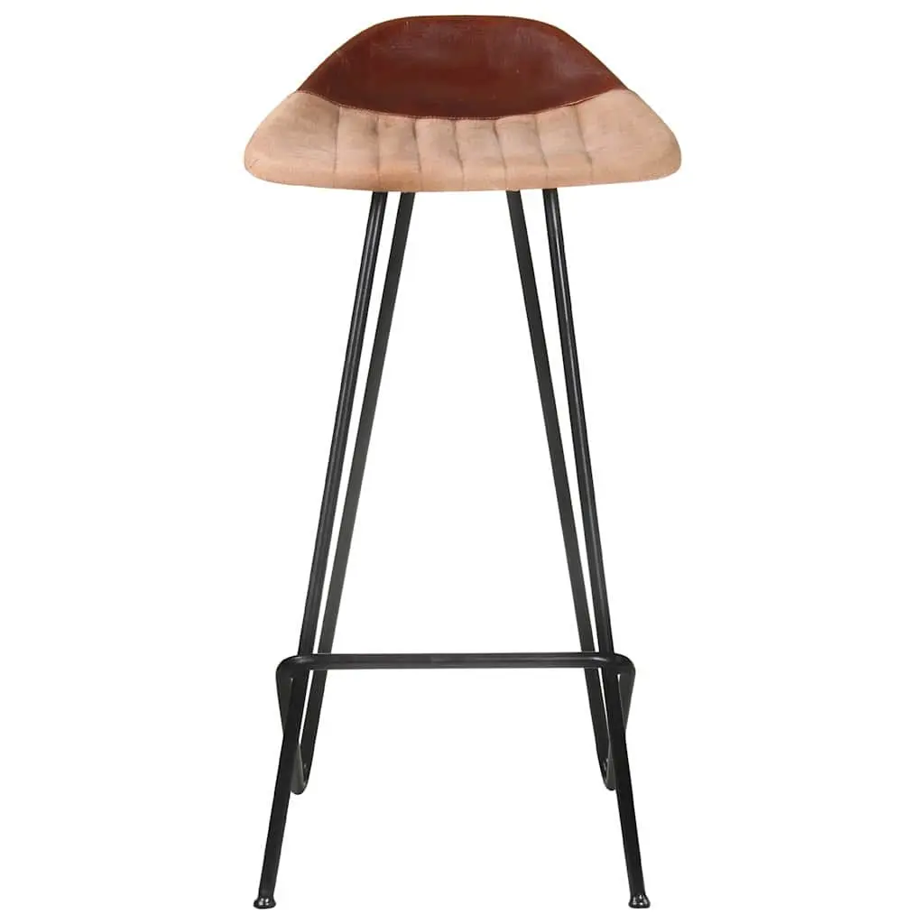 Bar Stools Real Goat Leather Seat Powder-Coated Iron Frame 4 Piece Brown Industrial Style