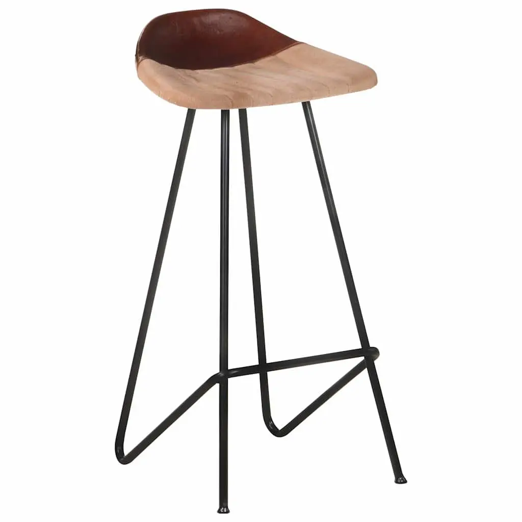 Bar Stools Real Goat Leather Seat Powder-Coated Iron Frame 4 Piece Brown Industrial Style