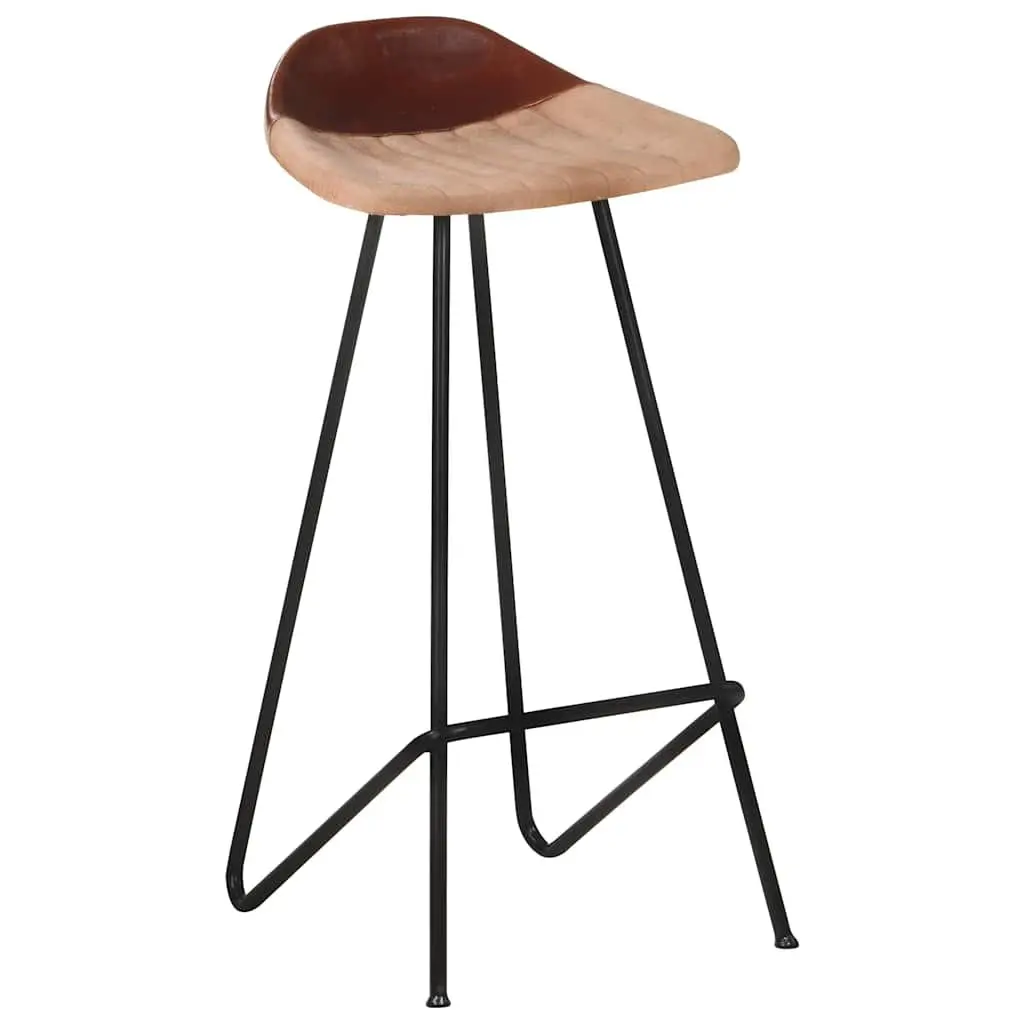 Bar Stools Real Goat Leather Seat Powder-Coated Iron Frame 4 Piece Brown Industrial Style