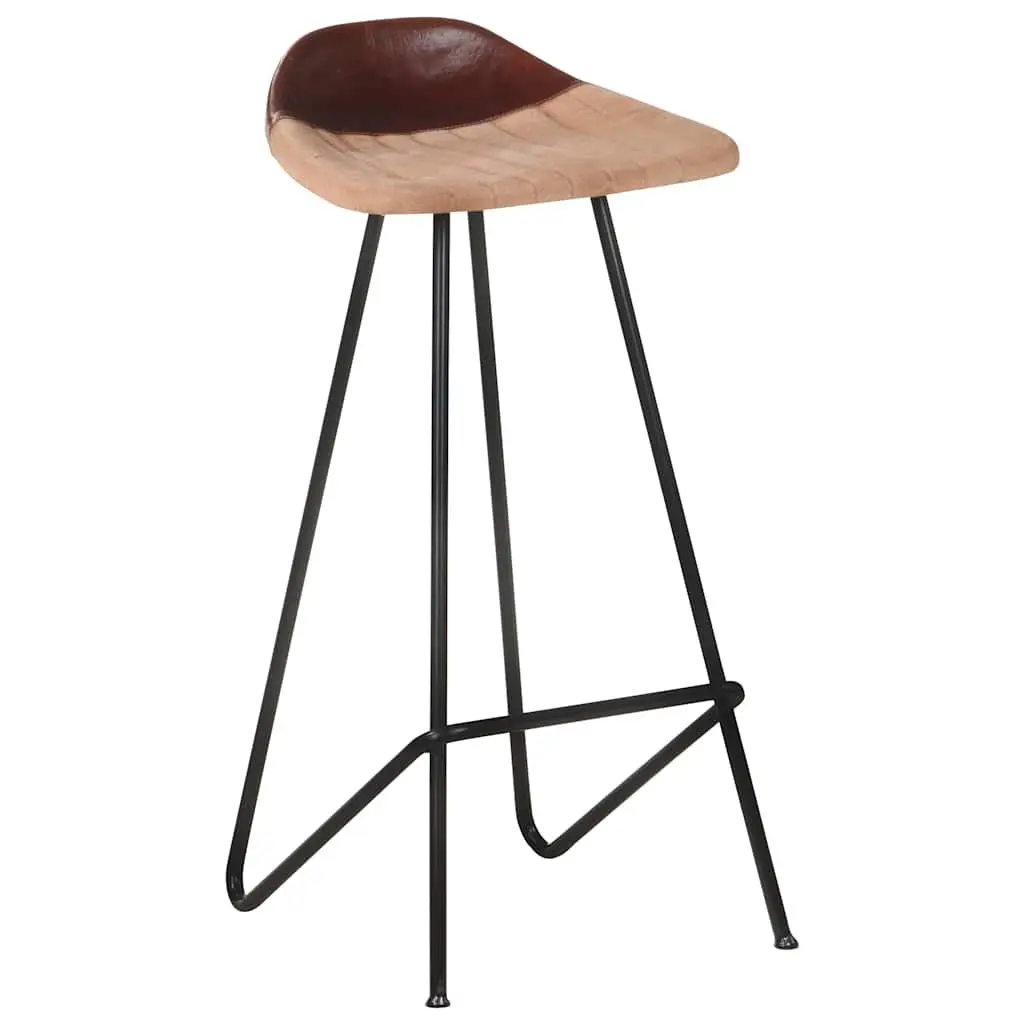 Bar Stools Real Goat Leather Seat Powder-Coated Iron Frame 4 Piece Brown Industrial Style