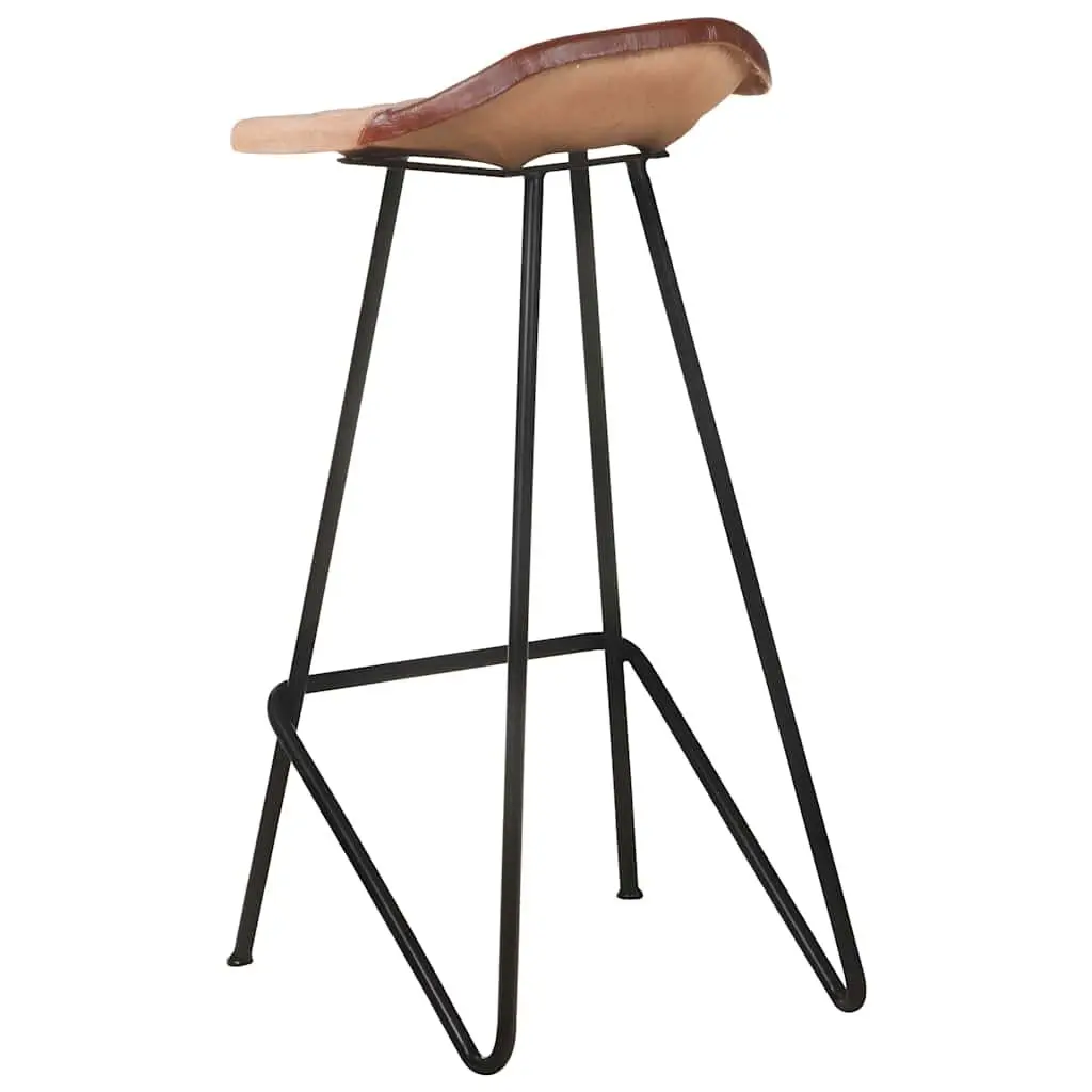 Bar Stools Real Goat Leather Seat Powder-Coated Iron Frame 4 Piece Brown Industrial Style