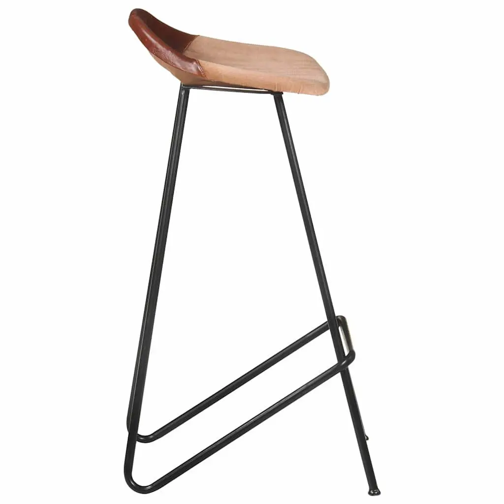 Bar Stools Real Goat Leather Seat Powder-Coated Iron Frame 4 Piece Brown Industrial Style