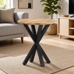 Brown Wooden Side Table with Iron Legs – 48x48x56 cm