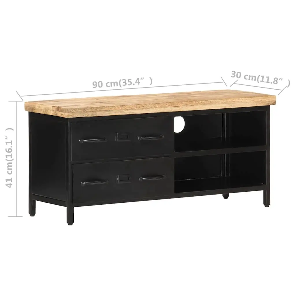 Industrial-Style TV Cabinet in Solid Rough Mango Wood