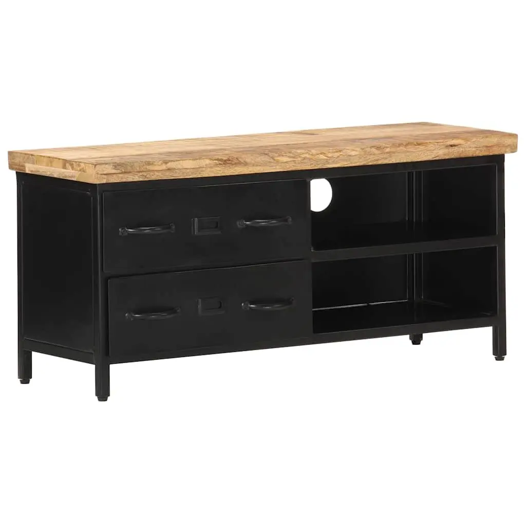 Industrial-Style TV Cabinet in Solid Rough Mango Wood