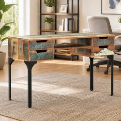 Premium Solid Reclaimed Wood Desk with Storage Options