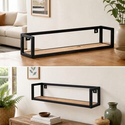 Industrial Style Solid Wood Floating Shelf Set of 2