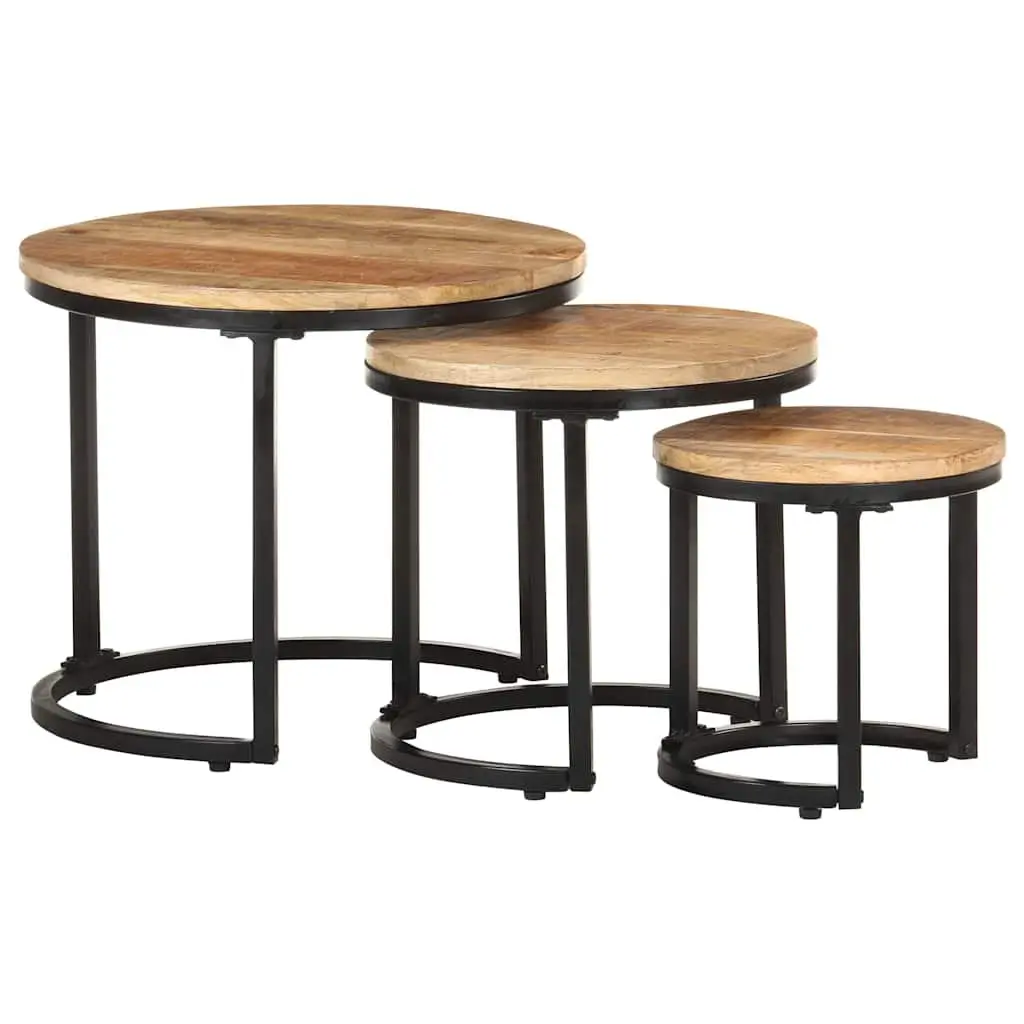 Side Tables 3 pcs Mango Wood Nesting End Tables Industrial Design Brown