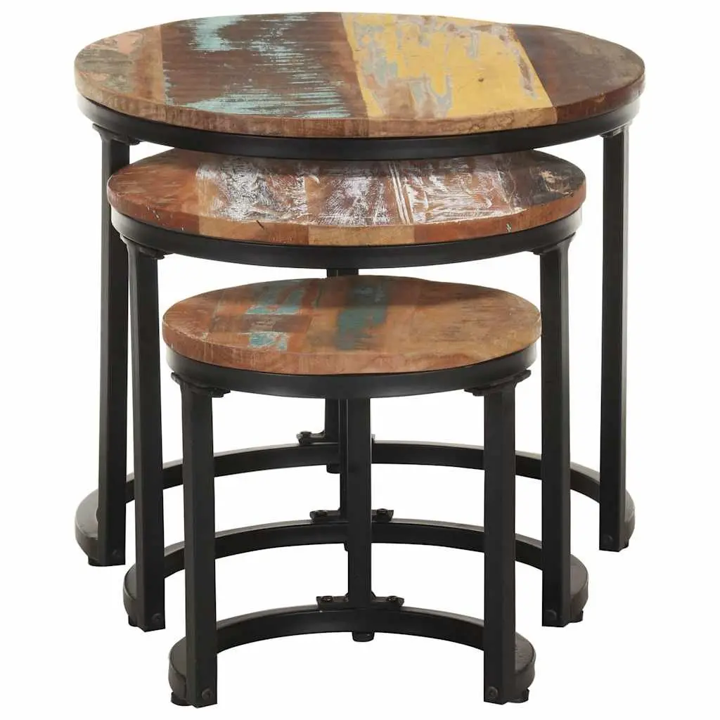 Industrial Style 3-Piece End Tables Set in Reclaimed Wood