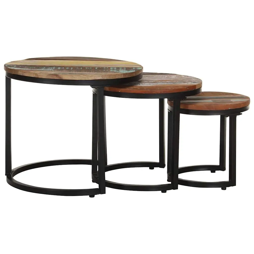Industrial Style 3-Piece End Tables Set in Reclaimed Wood