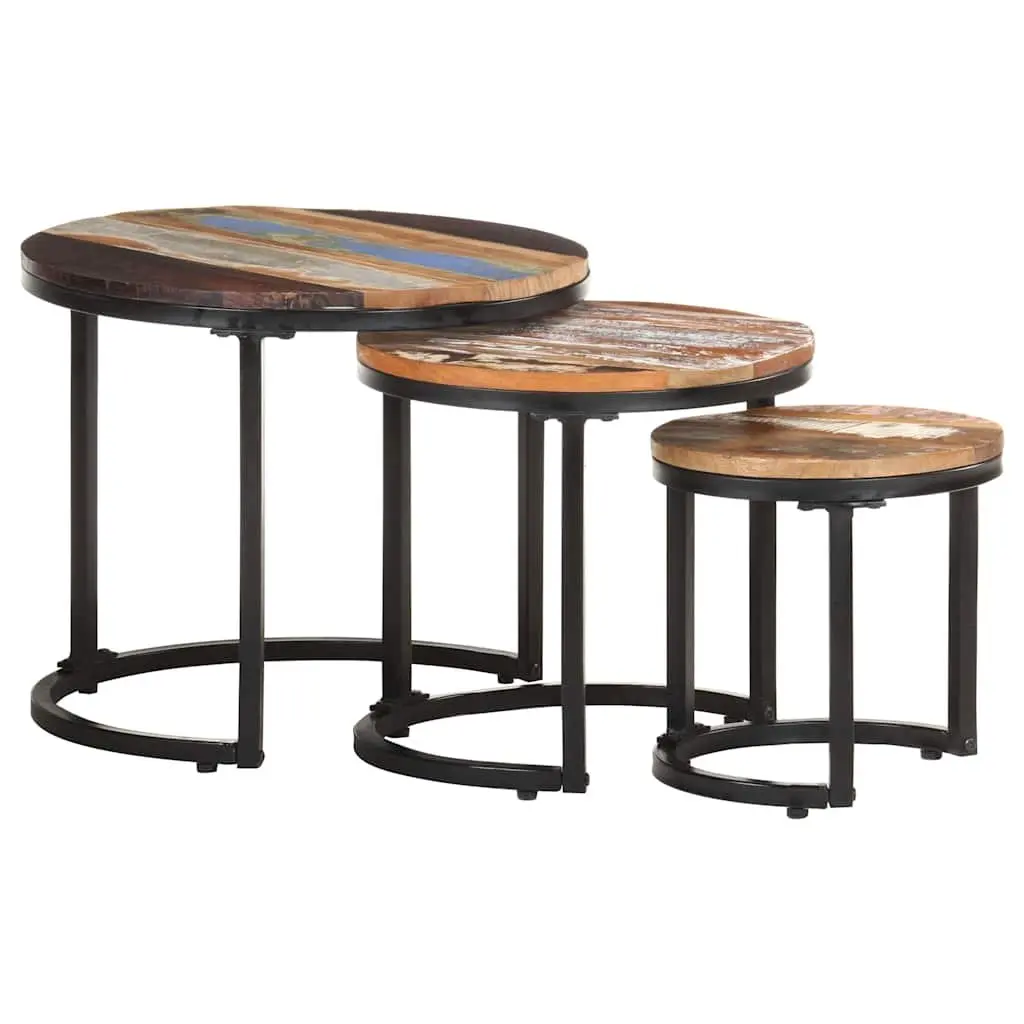 Industrial Style 3-Piece End Tables Set in Reclaimed Wood