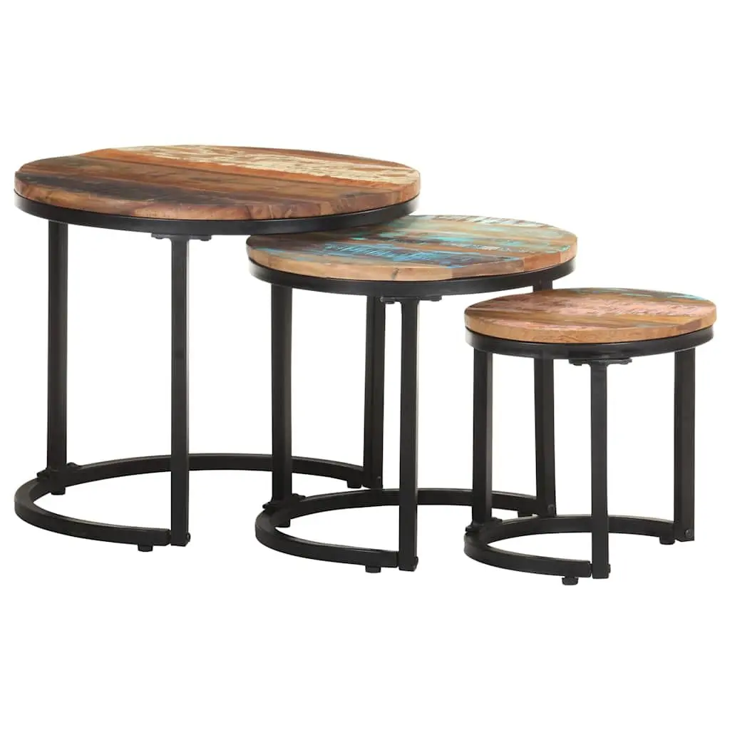 Industrial Style 3-Piece End Tables Set in Reclaimed Wood