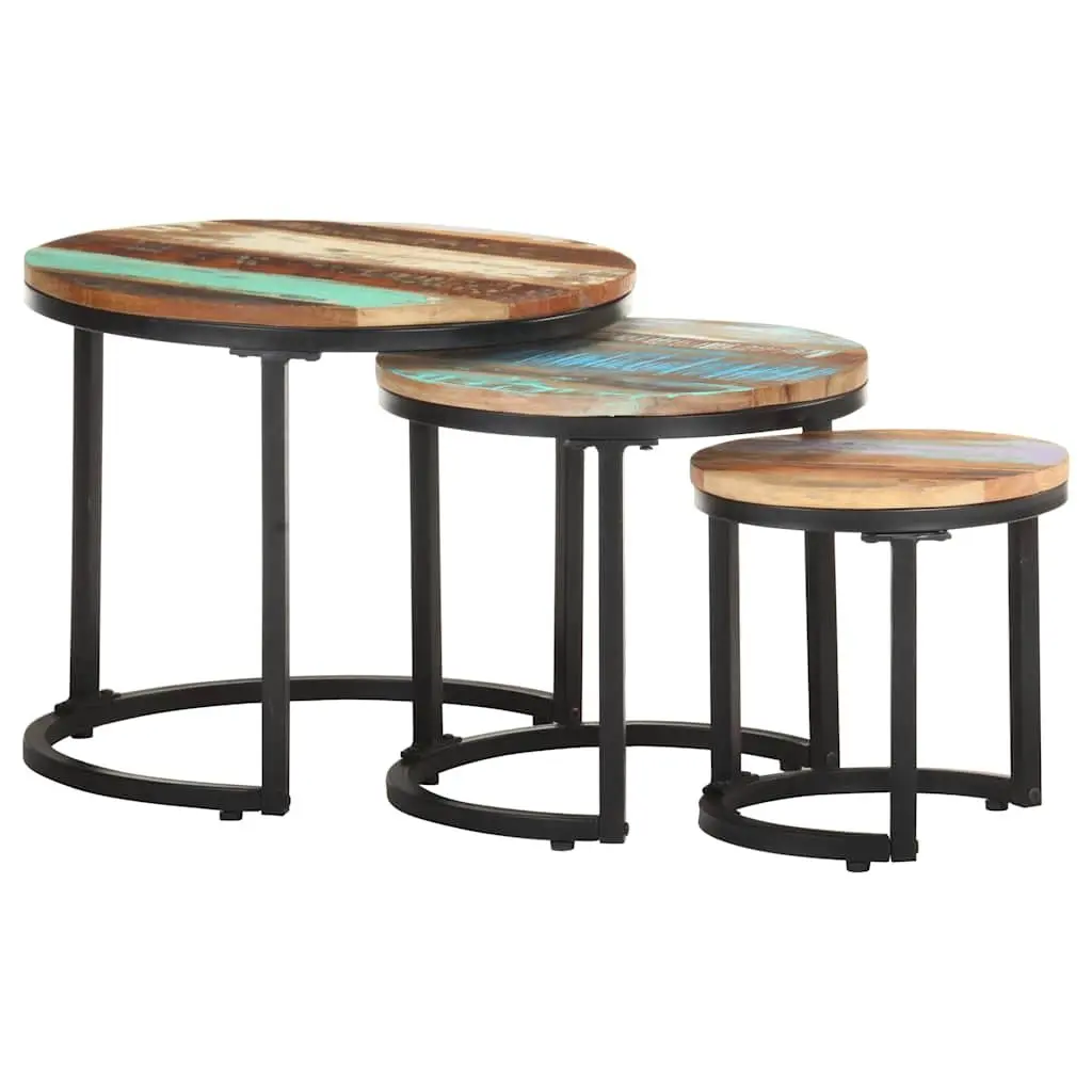 Industrial Style 3-Piece End Tables Set in Reclaimed Wood