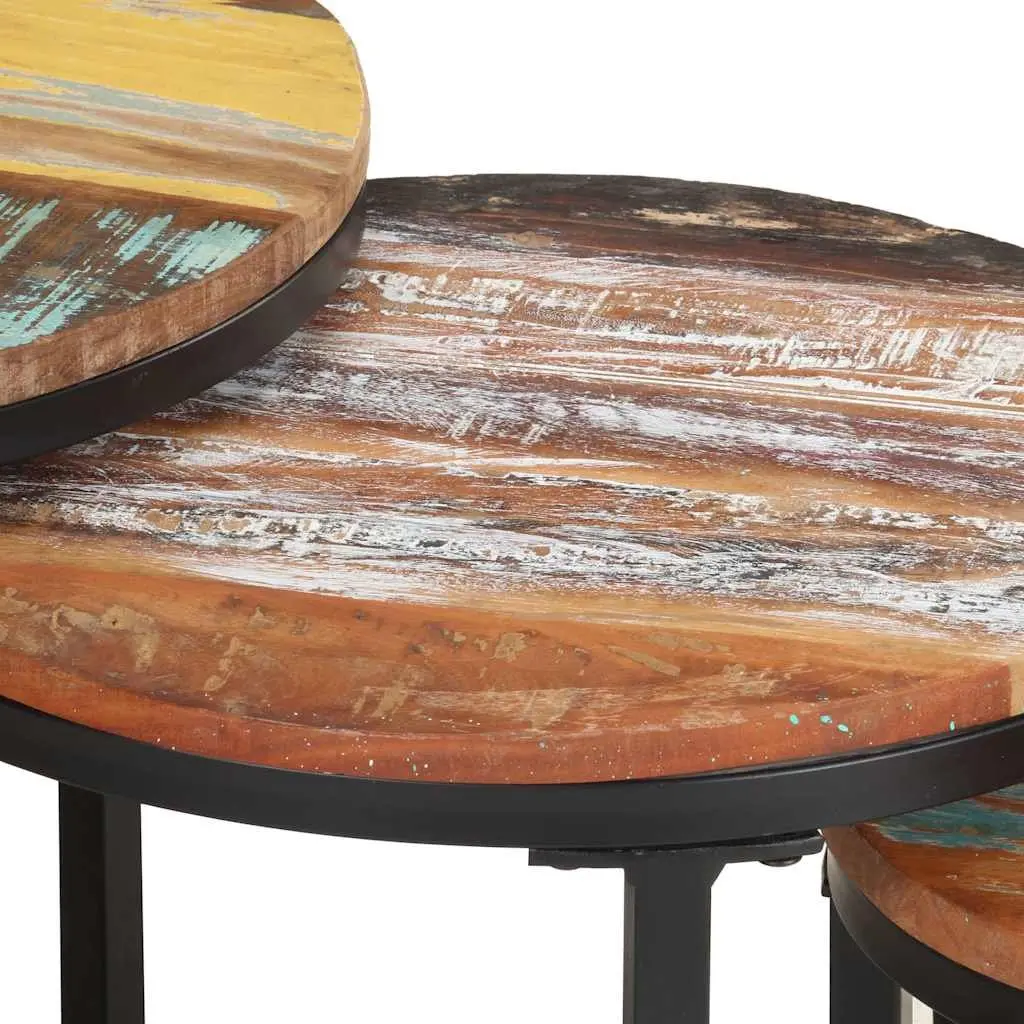 Industrial Style 3-Piece End Tables Set in Reclaimed Wood
