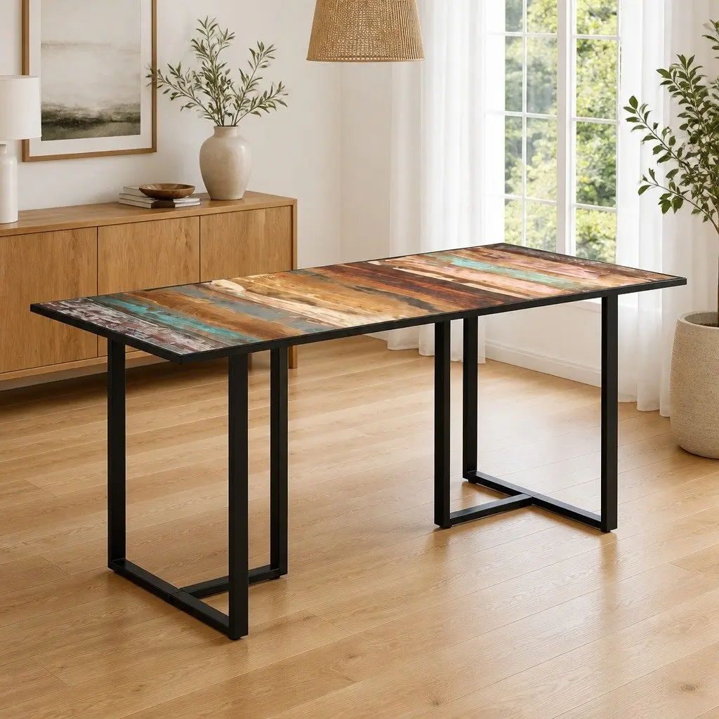 Industrial Brown Dining Table 160 cm Solid Reclaimed Wood