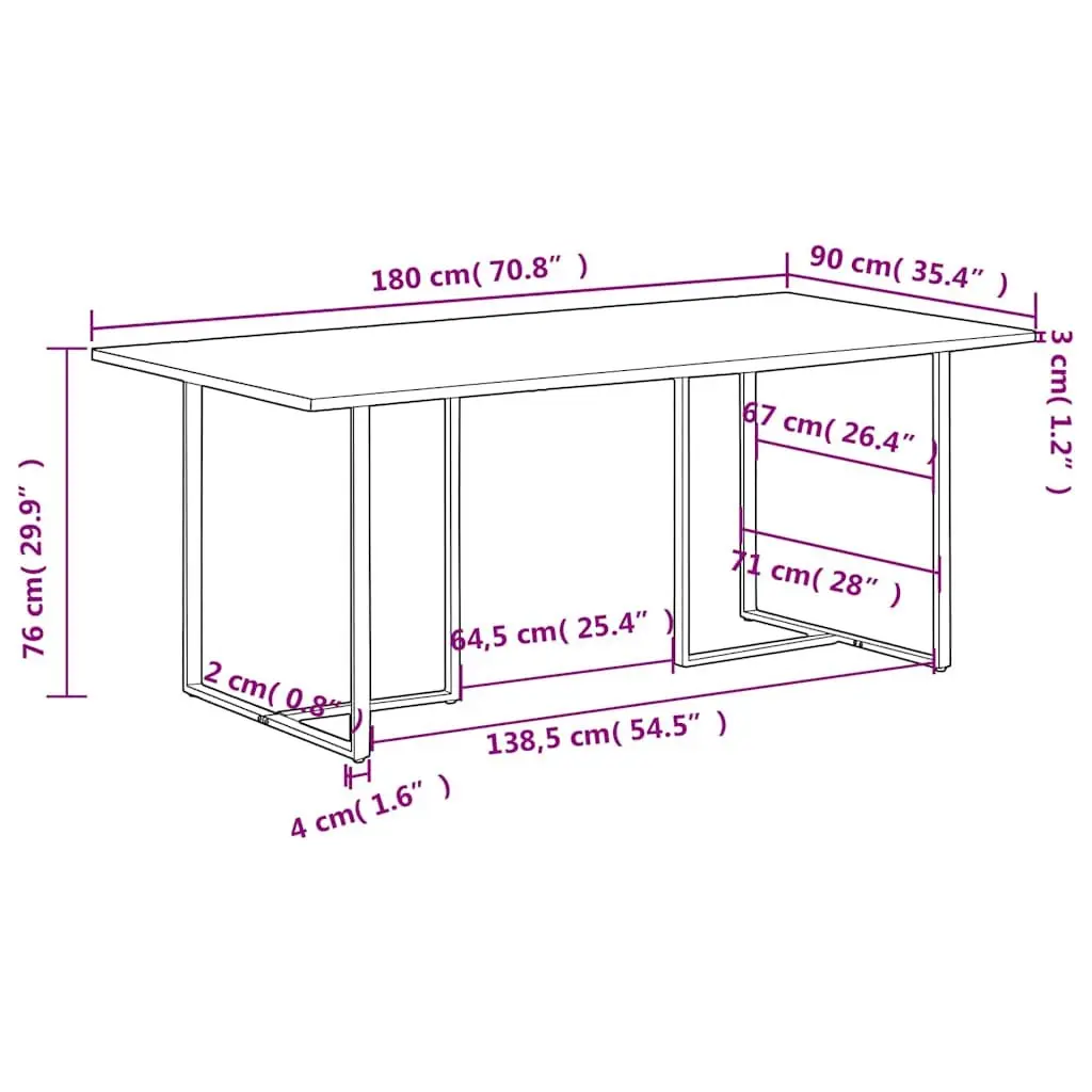 Solid Mango Wood Dining Table 180 cm with Iron Legs