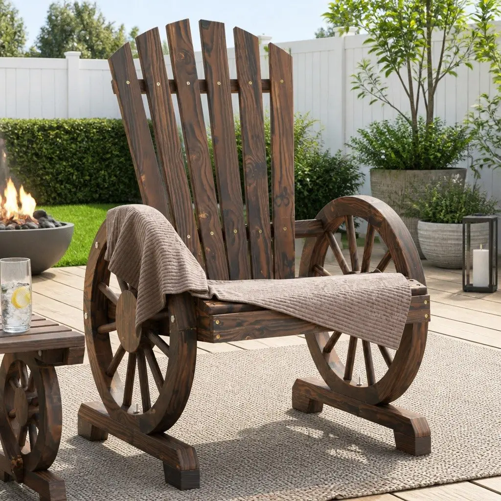 Solid Wood Adirondack Chairs 4pc Set for Outdoors