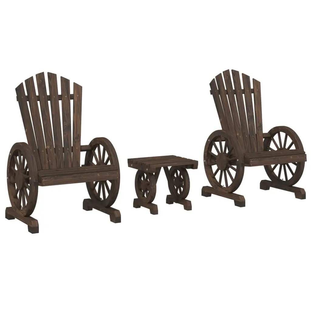 3 Piece Garden Lounge Set Solid Fir Wood Adirondack Chairs Coffee Table Brown
