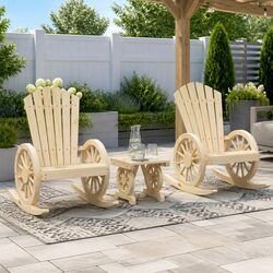 Adirondack Rocking Chair Set with Coffee Table in Solid Wood