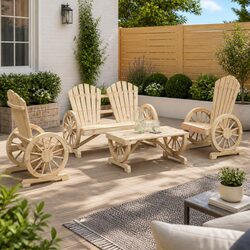 4-Piece Garden Lounge Set Adirondack Style Solid Fir Wood Brown Outdoor
