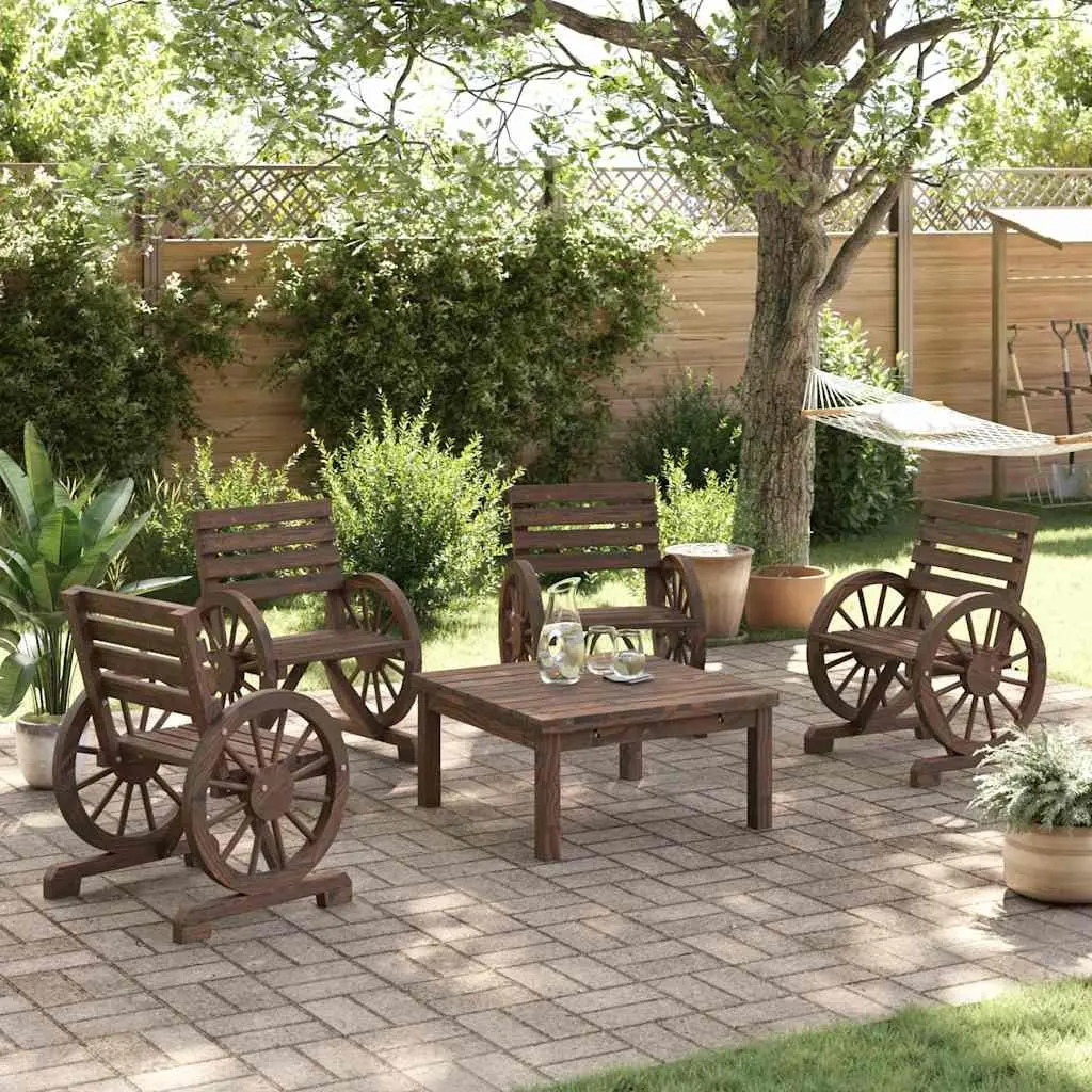4 Piece Patio Seating Chairs Solid Fir Wood Brown Outdoor Garden Furniture with Armrests