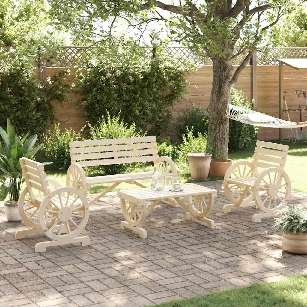 4 Piece Garden Lounge Set Solid Fir Wood Adirondack Style Brown