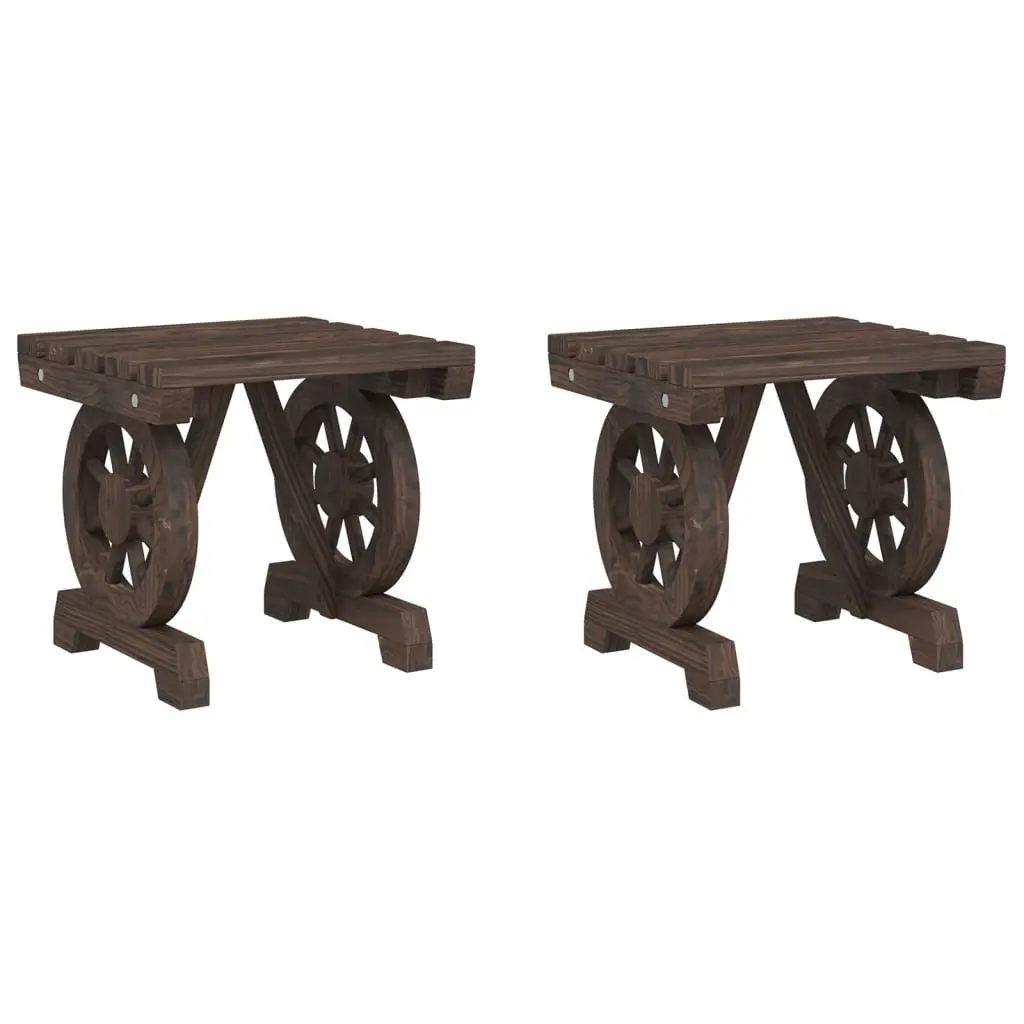 Outdoor Garden Footstools 2 Pieces Solid Wood Fir Brown Patio Ottoman Seating