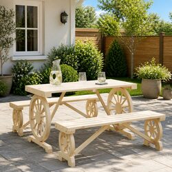 Durable 3 Piece Garden Dining Set in Solid Fir Wood